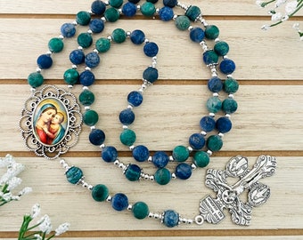 SPECIAL Our Lady of Good Counsel Matte Chrysocolla Azurite Lapis Rosary, Catholic gifts, First Communion gift, Confirmation gift, Christmas