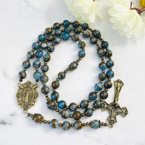 Aqua Mosaic Quartz Gemstone Personalized Rosary, Catholic gifts, First Communion gifts, Confirmation gifts, Christmas gifts, Christening