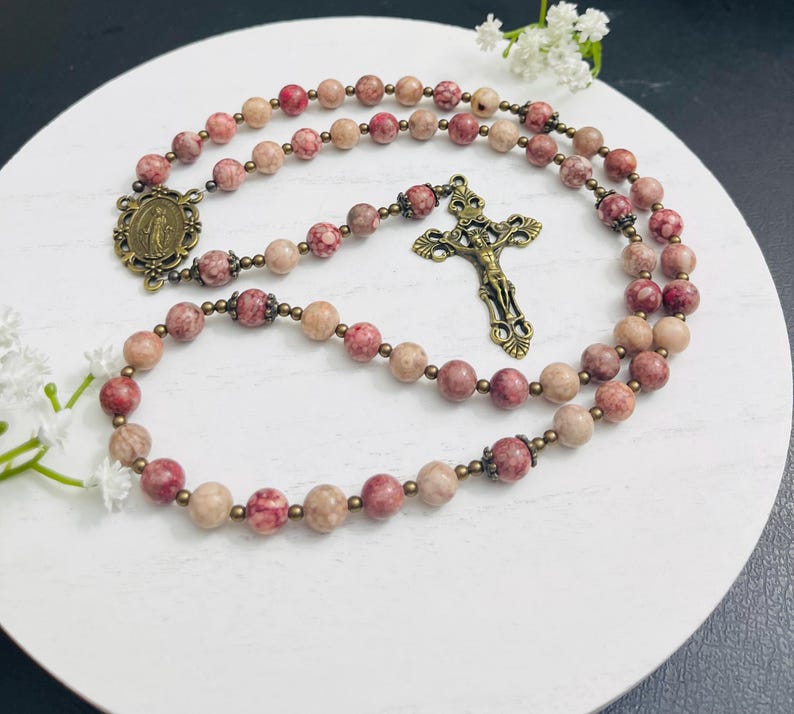 Saint Therese Rosary: Maifan Stone Beads, First Communion Gift image 10