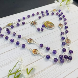 Small Amethyst Stones, Chaplet of Seven Sorrows of Blessed Virgin Mary, Our Lady of Sorrows Rosary beads, Catholic gift, 6mm purple stones