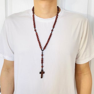 NEW DESIGN: Rosary and Rosary Necklace for men, Mahogany Wood Bead Rosary, Rosary for men, husband, dad, Rosary for boys, Confirmation gifts