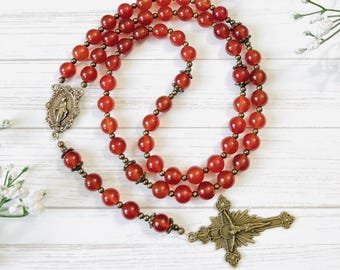 Red Agate Rosary: Personalized Catholic Gift