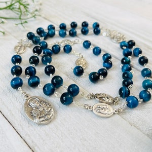 Medium Aqua Blue Peacock Stones (8mm stones), Chaplet of Seven Sorrows of Blessed Virgin Mary, Our Lady of Sorrows Rosary bead Catholic gift
