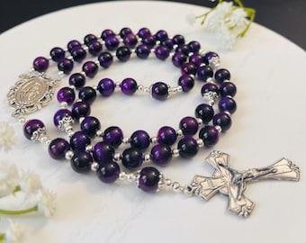 Purple Tiger Eye Gemstone Rosary: Personalized Catholic Gift
