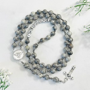 Der Heilige Geist, Konfirmation Kartenstein Jaspis Personalisierte Rosenkranz, katholische Geschenke, Rosenkranz für Jungen, Männer, Weihnachten, Erstkommunionsgeschenk