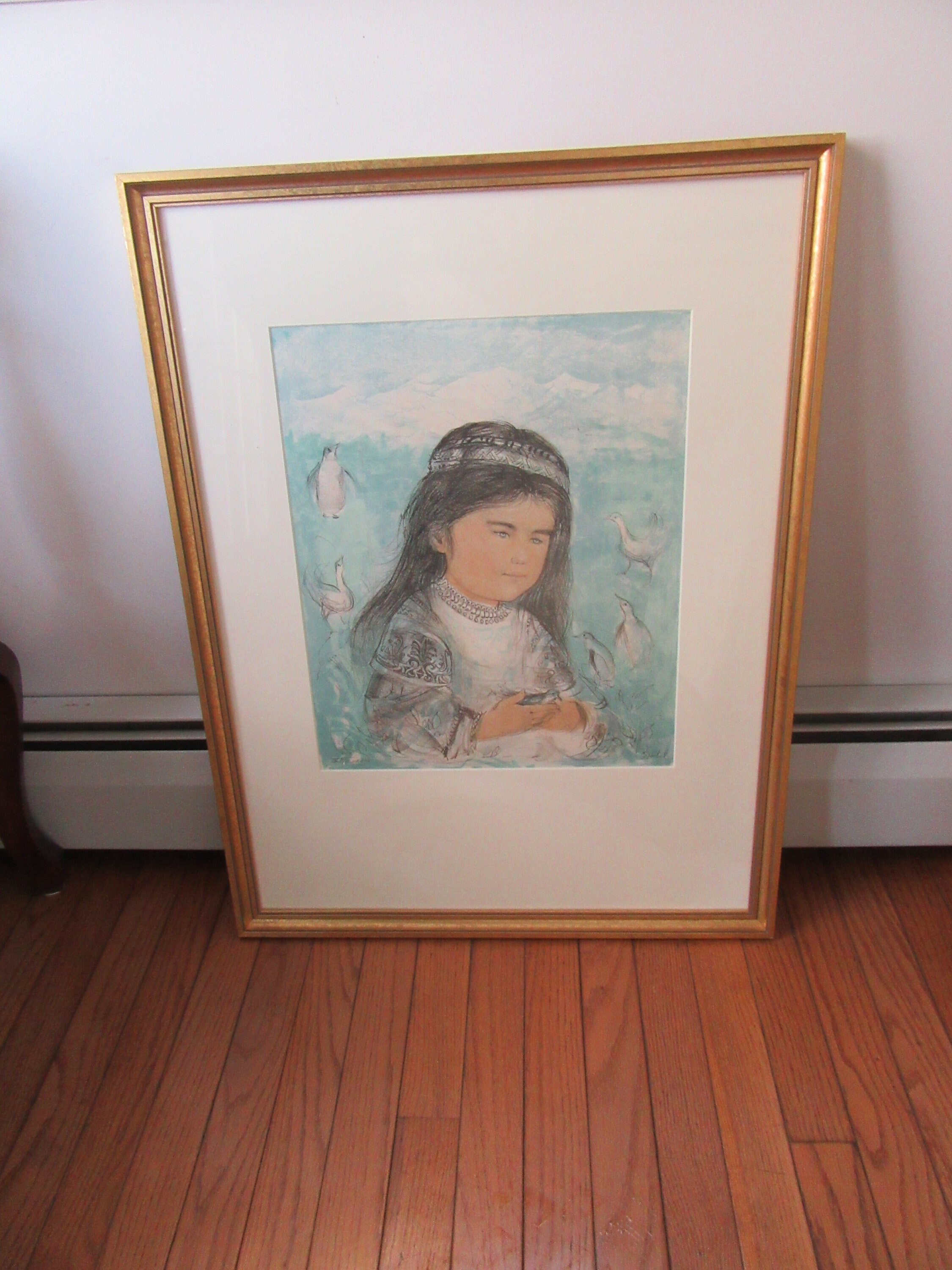 Edna Hibel Limited Signed and Framed Stone Lithos &quot; Alvet Child&quot; for sale  