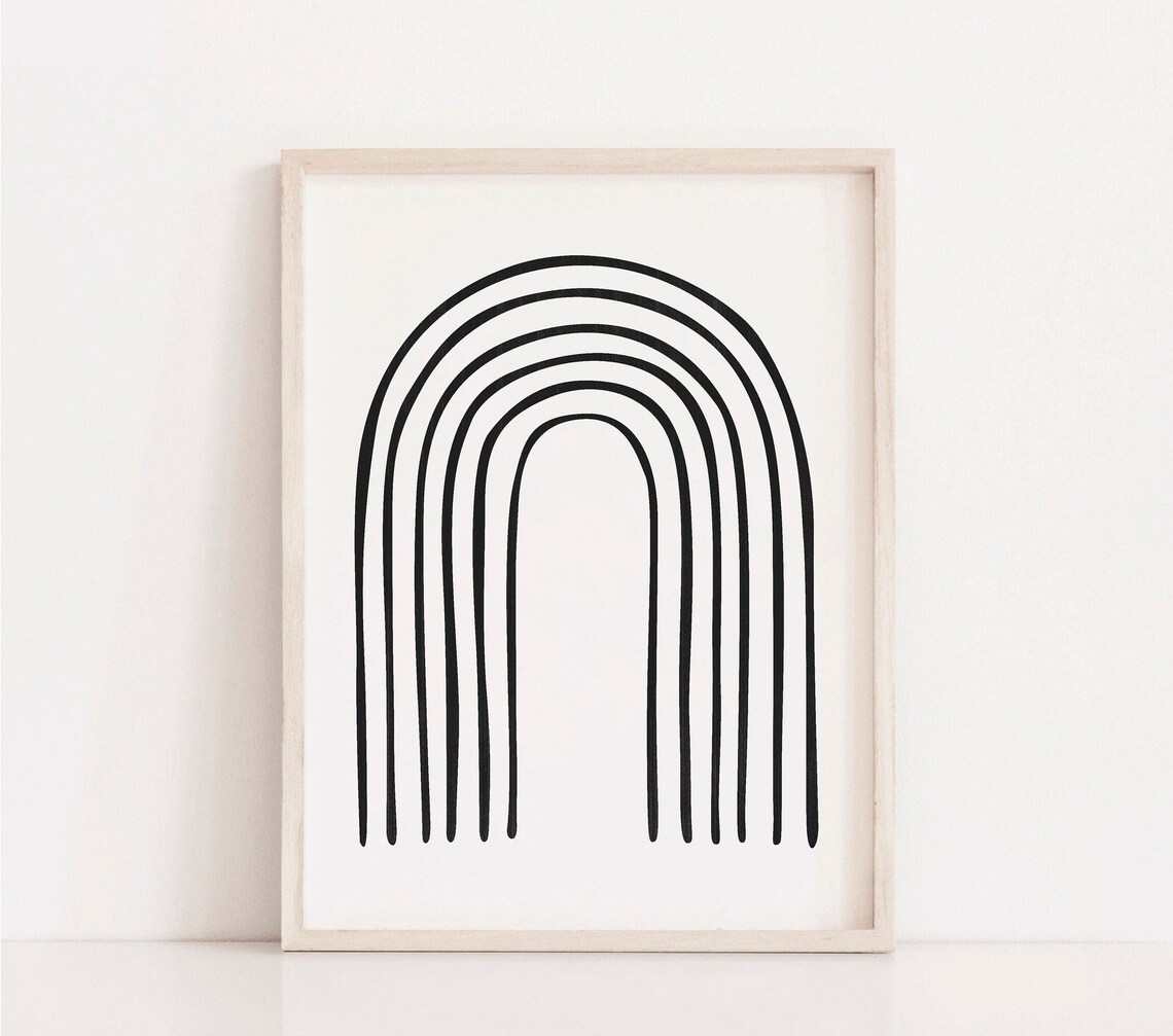 Boho Rainbow Print Minimal Wall Art Black And White Prints Etsy