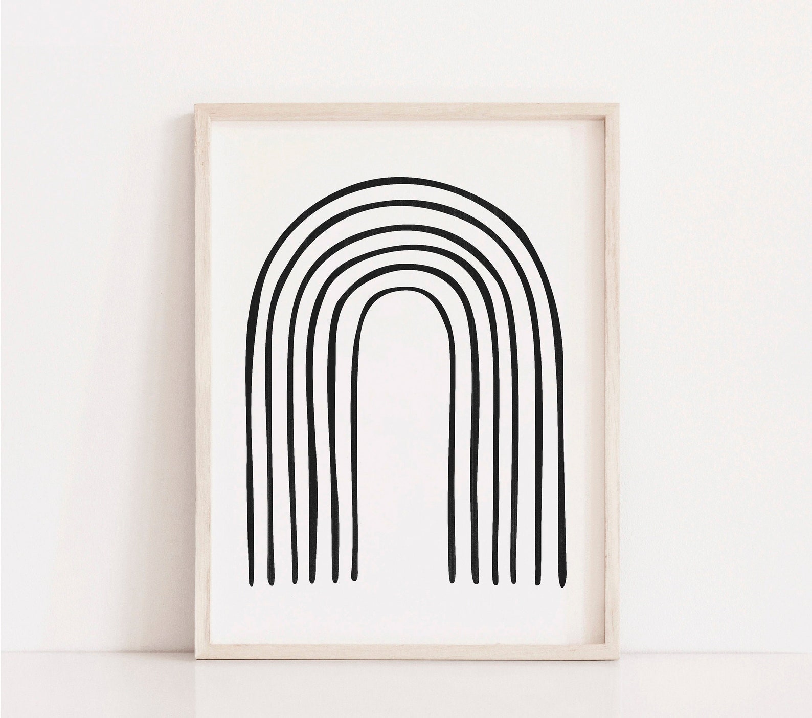 Boho Rainbow Print Minimal Wall Art Black And White Prints Etsy