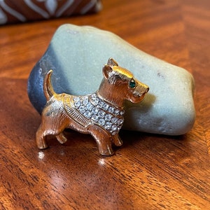 Rhinestone Gold Tone Scottie Dog Pin Brooch