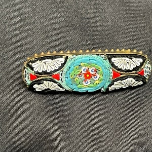 Vintage Rectangle Micro Mosaic floral Italian Stamped Italy brooch Pin