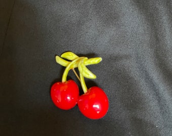 Vintage ART Signed Enamel Cherries brooch