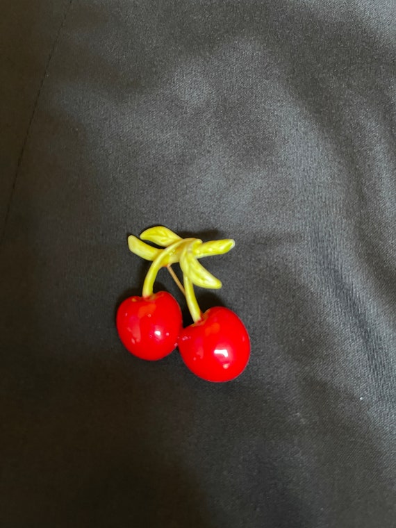 Vintage ART Signed Enamel Cherries brooch