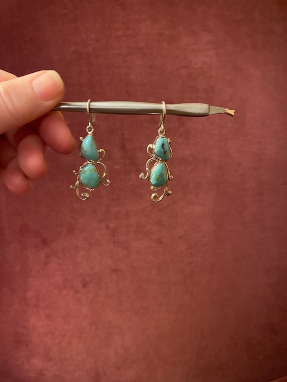 Stunning Mexico 925 Silver Turquoise Dangle Earrin