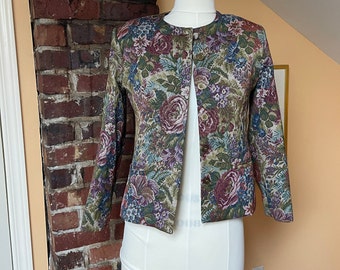 Vintage Talbots tapestry blazer, women's floral carpet jacket Sz 4