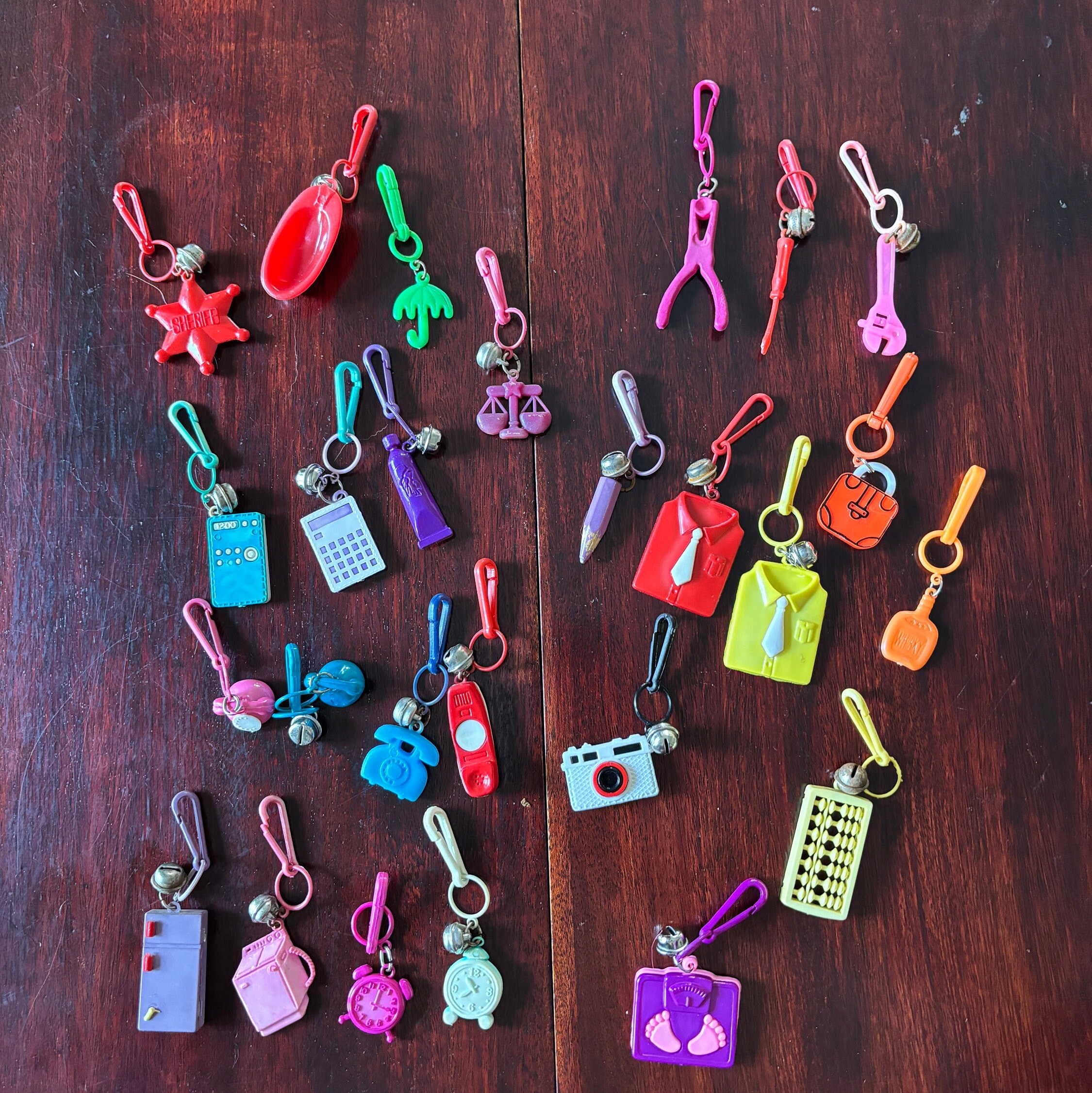 1980's * Plastic Fun and Funky Bell Charms Charm Necklace-80's