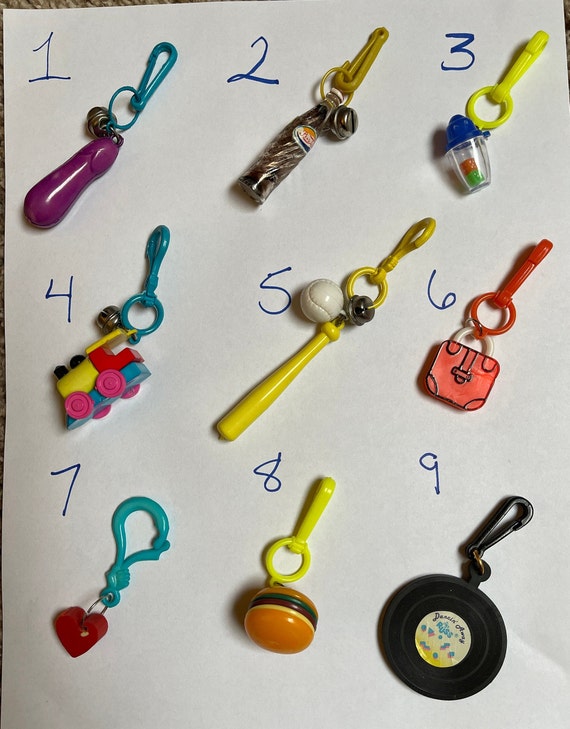 1980s Items Plastic Fun and Funky Bell Charms Charm Necklace-80s Toys 