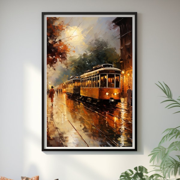 Vintage Train Platform Artwork: Impressionist Digital Poster for Nostalgic Wall Decor, Classic Painting Printable Wall Art, Digital Download