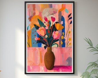 Floral Vase Digital Wall Art, Wildflower Colorful Bouquet Prints for Maximalist Modern Home Decor, Flower Market Matisse Printable Poster