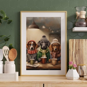 犬用コーヒー ヴィンテージ デジタルプリント、カフェイン ポスター、面白いウォールアート、キッチン ダイニング ルームの装飾、コーヒー ショップのアートワーク、ペットの飼い主へのギフト