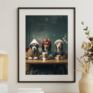 犬のためのコーヒー ヴィンテージ デジタル プリント、面白いキッチン ウォール アート、ダイニング ルームの装飾、デジタル ダウンロード、コーヒー ショップの装飾、犬の飼い主へのギフト
