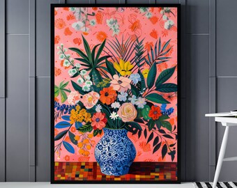 Colorful Floral Bouquet Digital Wall Art, Flower Market Digital Print, Matisse Botanical Artwork, Printable Maximalist Art Modern Home Decor