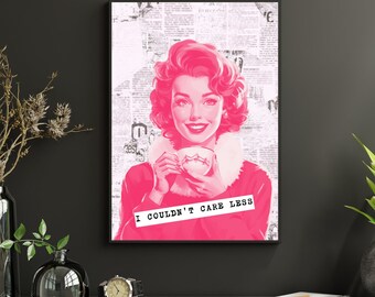 Ironic Saying Vintage Printable Wall Art, Funky Pink Poster, Vibrant Colors Home Decor, Aesthetic Trendy Decor, Coffee Retro Digital Print