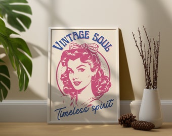 Impression femme rétro des années 70, décoration d'art imprimable femmes roses vintage, art mural classique funky, oeuvre d'art ancienne affiche numérique, affirmations positives