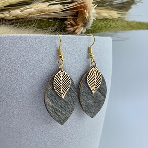 Boho earrings, hanging earrings, wood, leaf, gold-plated, wooden earrings, natural jewelry, wooden jewelry, earrings Ebenholz