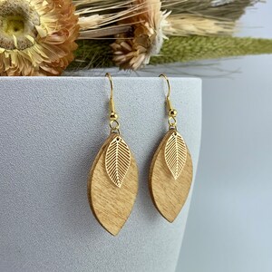 Boho earrings, hanging earrings, wood, leaf, gold-plated, wooden earrings, natural jewelry, wooden jewelry, earrings Honey