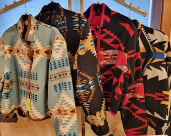Reversible Jacket crafted from Rare Pendleton Indian Blankets (Pine Ridge, and Midnight Eyes) Size XLarge