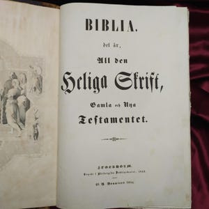 Antique Swedish BIBLE Old and New testament early biblia 1843 Bonniers BIBLIA