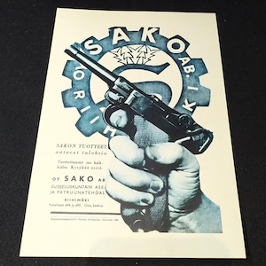 Cartel publicitario antiguo de fusiles SAKO, decoración de la década de 1940, guardia civil, guardia blanca