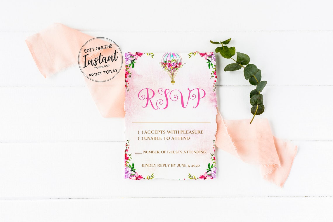 Baby Shower RSVP Cards RSVP Floral Baby Shower Hot Air Etsy