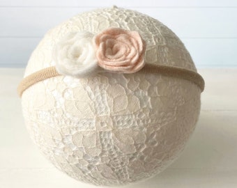 Pink and White Rose Headband, Baby Headband, Felt Flower Headband, Baby Flower Headband, Baby Gift, Baby Flower Crown