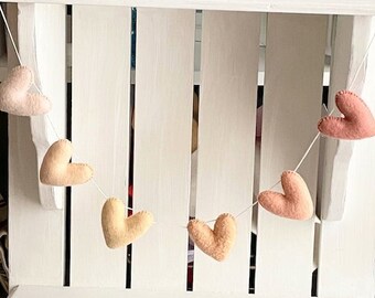 Guirnalda de San Valentín, Guirnalda de corazones de fieltro, Mini guirnalda de corazones, Corazones de fieltro