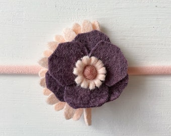 Purple Poppy Flower Headband, Baby Girl Nylon Headband