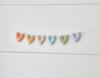 Rainbow Heart Garland, Pastel Heart Garland, Felt Heart Garland, Heart Garland,  Rainbow Baby, Pride,Felt Hearts
