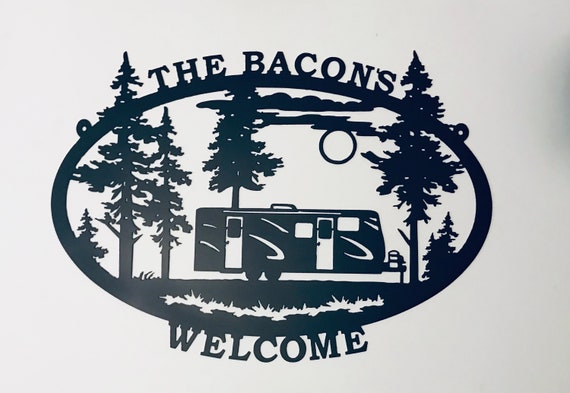 Travel Trailer Personalized, 2 door, Camping Welcome Powdercoated Metal Sign, Signe de Bienvenue