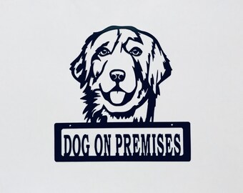 Golden Retriever Dog on Premises Metal Sign Powdercoated for Outdoor or Indoor Use
