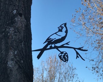 Branch Art Cardinal, 10 gauge corten weathering steel, lifesize metal bird, outside yard art, perfect gift for bird lover