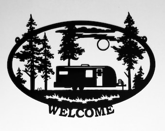 Travel Trailer Camping Welcome Powdercoated Metal Sign