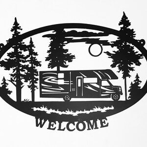 Welcome Motorhome Camper Powdercoated Metal Sign, Signe de Bienvenue