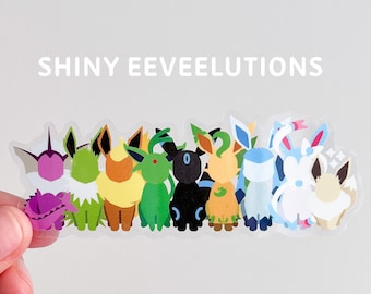 SHINY Eeveelutions sticker | Shiny Eevee Umbreon Espeon Sylveon Vaporeon Jolteon Glaceon | video game anime clear stickers (3.7 x 1.3 in)