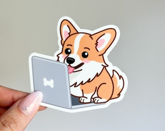 Corgi sticker | cute corgi laptop dog stickers, work from home, laptop stickers