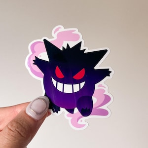 Gengar sticker | Ghost anime decals, Haunter Gastly poison ghost type | video game, tcg trading cards, spooky cute gamer gifts decor
