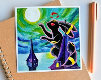 Umbreon VMAX Art Print | Evolving Skies, Sword & Shield, eeveelution handmade painting wall art decor, trading card artwork postcard (5x5in)