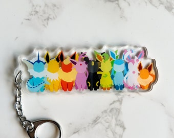 Eevee keychain | Eeveelutions Umbreon Espeon Sylveon Vaporeon Jolteon Glaceon | anime clear acrylic keychains charms (3.25 in)