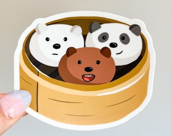 We Bare Bears Sticker | Ice Bear, Panda, Grizz, Dim Sum | Pan Pan, Grizzly, Cute Bao Buns Asian Bakery food decal, Kawaii animal art