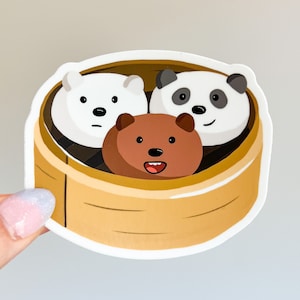 We Bare Bears Sticker | Ice Bear, Panda, Grizz, Dim Sum | Pan Pan, Grizzly, Cute Bao Buns Asian Bakery food decal, Kawaii animal art