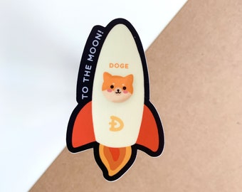 DogeCoin Sticker | Doge To the Moon | Shiba Inu, HODL, Dog Meme, Crypto, Rocket ship